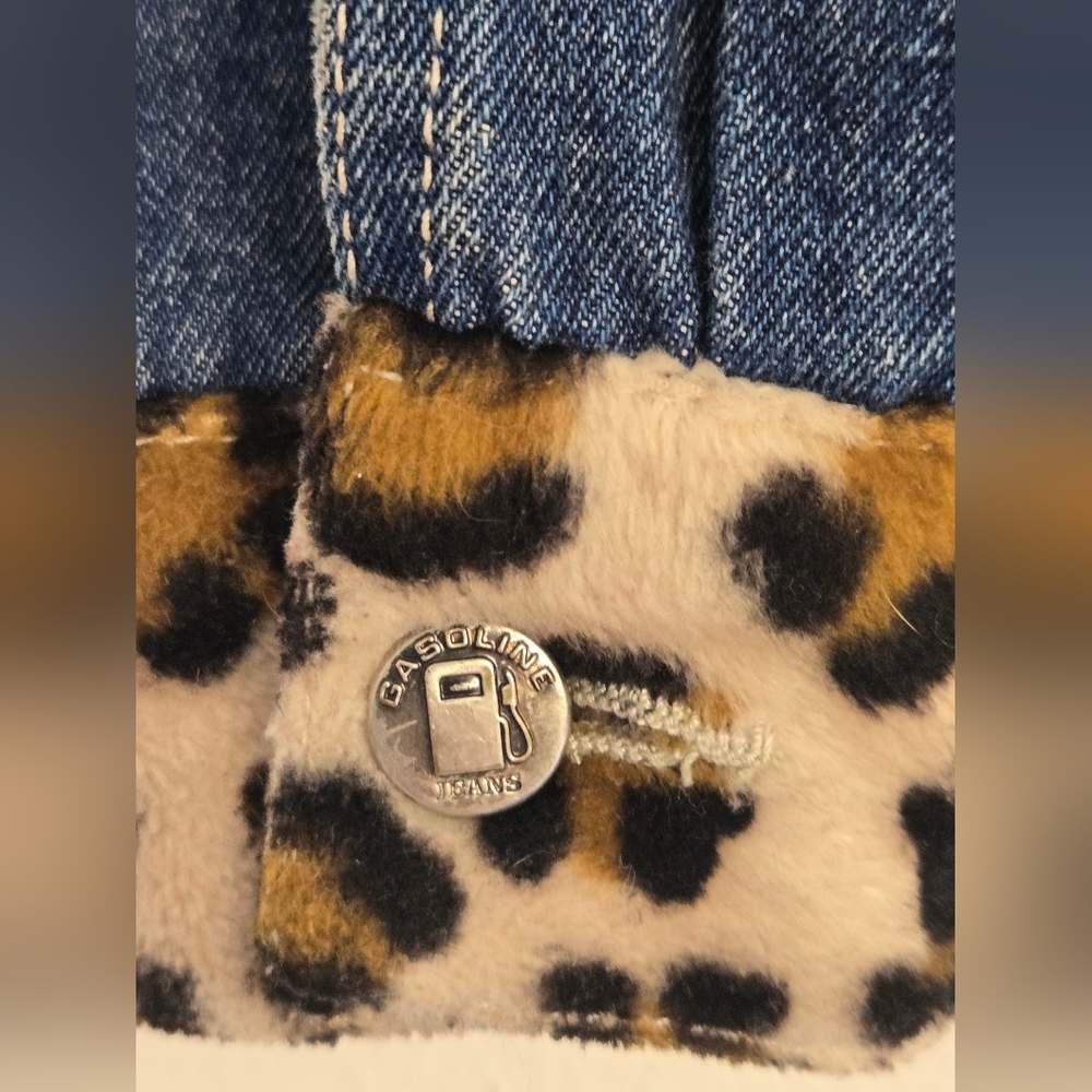 Gasoline Jeans Cropped Denim Jacket w/ Leopard Print Panels –Girls Size M - Picture 10 of 14